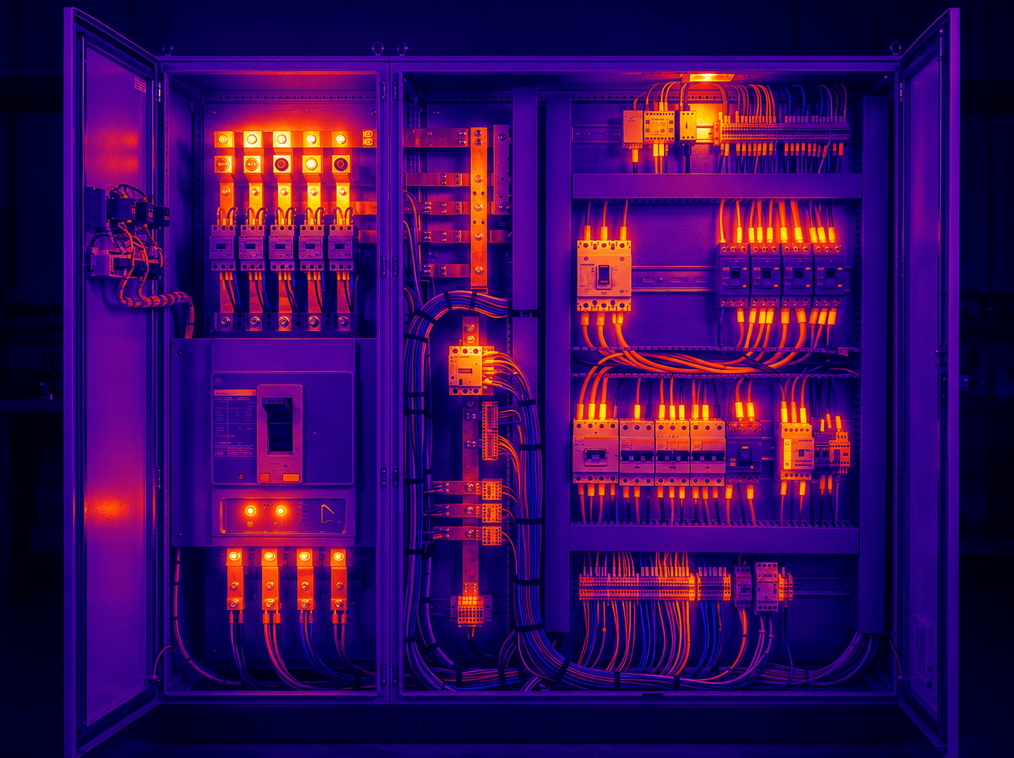 Thermal imaging scan of an electrical switchgear panel